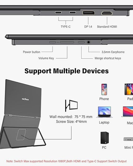 InnoView 15.6" 4K Dual Portable Monitor 3840x2160P 100% sRGB | Owl Eye Vision - Foldable Design with 315° Screen Adjustment, 180° Stand | DP/USB-C/HDMI, Dual Screen Extender for Laptop, Mac, Windows