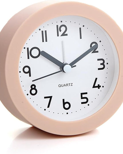 Alarm Clock with Backlight, 4 Inches Cute Analog Round Digital Quartz Clock, Non Ticking, Battery Operated ,Frosted Texture, Simply Design for Living Room, Bedroom ,Bedside, Desk Decorative(Pink)