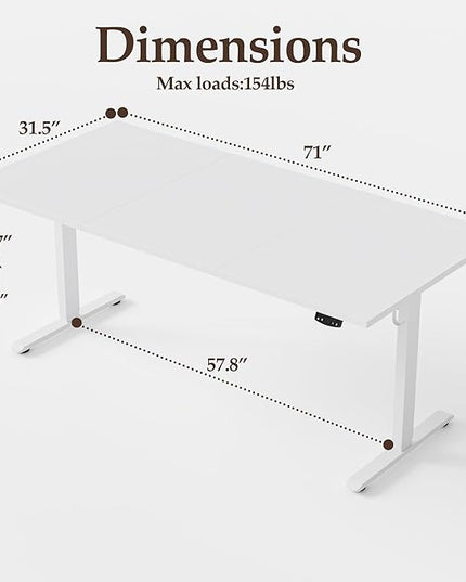 Klicelor 71 Inch Large Electric Standing Desk, Height Adjustable Office Desk, Sit Stand Up Computer Gaming Desk with Memory Preset, Three-Piece Desktop, White