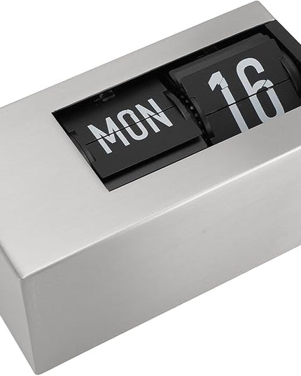Flip Desk Clock, Intelligent Perpetual Calendar Unique Flip Design Flip Clock 2600Mah Built in Batteries Digital Flip Down Clock for Home Room Office (Silver)