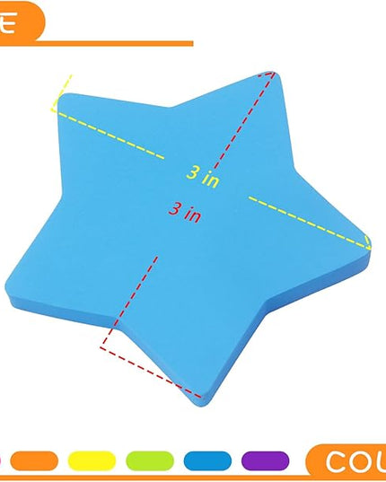 SIMONA Star Shape Sticky Notes 6 Color Bright Colorful Sticky Pad 75 Sheets/Pad Self-Sticky Note Pads (6 Pads)