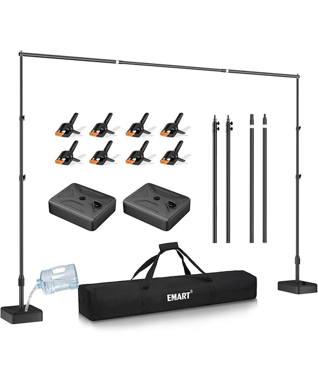 EMART Backdrop Stand with Heavy Duty Water Tank Base 7x10ft Adjustable Metal Photo Backdrop Stand Kit Pipe and Drape Square Background Frame for Birthday Party, Wedding Decorations, Studio Photography