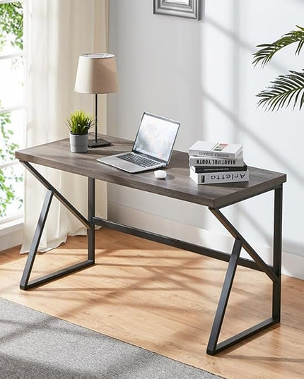 HSH Home Office Desk, Industrial Metal Wood Computer Desk for PC Laptop Work Writing Study Gaming in Bedroom Living Room, Dark Gray Oak, 47 Inch