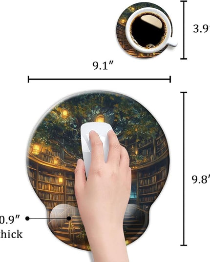 Ergonomic Mouse Pad with Wrist Support,Mouse Pad with Wrist Rest,Relieve Wrist Pain Mousepad Non-Slip Rubber Base,Mouse Pads for Desk,Computers,Laptop,Office,Home,Accessories Library Tree