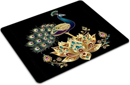 Square Mouse Pad Peacock on Lotus with Jewels-20,Gaming Mouse Pads for Desk,Soft Computer Waterproof Non-Slip Mouse Mat
