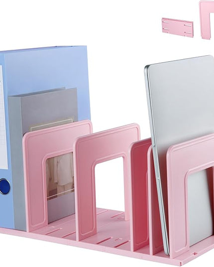 Adjustable Vertical File Sorter Sturdy Plastic Expandable Upright File Holder, Desktop Binder Organizer, School Office Organization Bookshelf Divider, Assemble Easily Endlessly, Pink