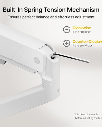 monTEK Single Monitor Arm with USB for Max 45 Inch Ultrawide Screens Adjustable Monitor Desk Mount Holds 35 Lbs Cable Management with C Clamp/Grommet Desk Mount, VESA 75/100mm, MA1007UCWH
