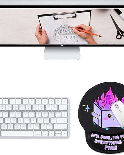 Ergonomic Mouse Pad with Wrist Support, Cute Funny Gel Mouse Pads Wrist Rest, Dumpster on Fire Comfortable Computer Mousepad for Gaming Laptop Work Home Desk Accessories Office Supplies Decor