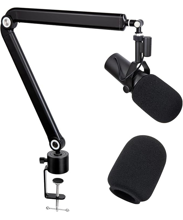 SUNMON Shure SM7B Boom Arm with Pop Filter - Free Adjustment Mic Boom Arm Compatible with SM7B Microphone, Noise reduction Mic Windscreen, Weighted Metal Height adjustment Mic Arm for Shure Microphone