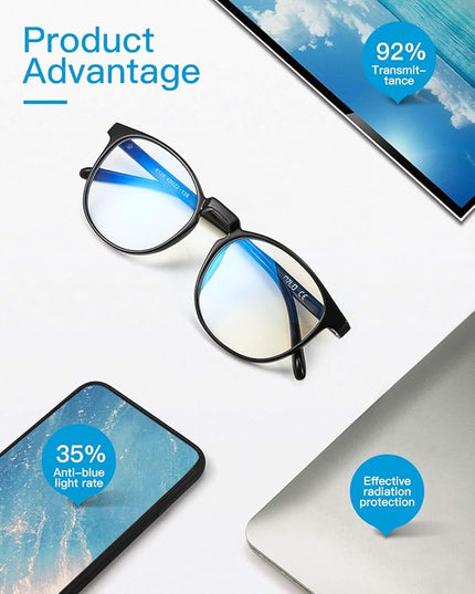 CNLO Blue Light Blocking Glasses,Computer Glasses,Anti Eyestrain, Lightweight Frame Eyeglasses,Men/Women… (Black)