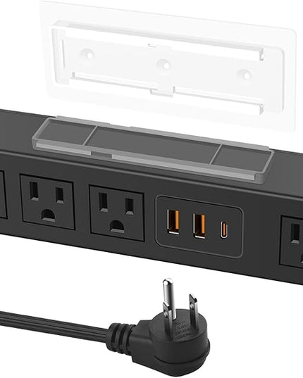 Under Desk Power Strip with 3M Adhesive, Removable Under Desktop Mount Plug with 30W Fast Charging USB C and USB A Ports, 4 Outlet Under Table Surge Protector 1200J, 10FT Extension Cord. (Black)