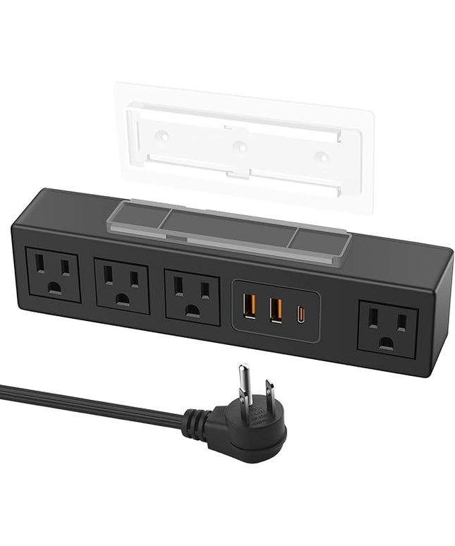 Under Desk Power Strip with 3M Adhesive, Removable Under Desktop Mount Plug with 30W Fast Charging USB C and USB A Ports, 4 Outlet Under Table Surge Protector 1200J, 10FT Extension Cord. (Black)
