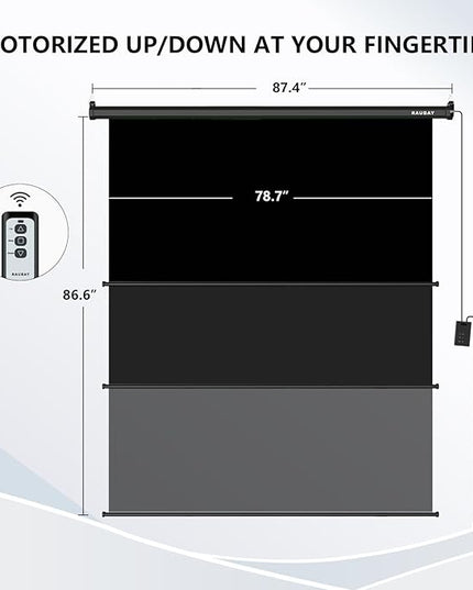 RAUBAY Motorized Pull Down Black Screen Backdrop - 78.7" x 86.6" Collapsible Wall-Mount Background for Professional Video Production, Photography Studio, Video Conferencing and YouTube, TikTok Creator