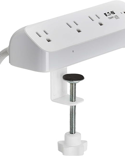 Eaton Tripp Lite Series Desk Clamp Power Strip Surge Protector, 3-Outlets, USB-A & USB-C Charging Ports, 900 Joules, 8ft Braided Flat Extension Cord, Lifetime Manufacturer's Warranty (TLP308U20CLAMP)