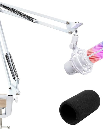 For HyperX QuadCast S White Boom Arm - White Mic Arm Compatible with Hyper x QuadCast, Microphone Boom Arm with Pop Filter, Improve Sound Quality, Mic Boom Arm for Hyperx QuadCast by SUNMON