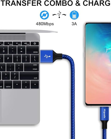 etguuds USB A to USB C Cable 6ft, 2-Pack, 3A Fast Charging Type C Charger Cord for iPhone 17 16 15 Pro Max 16e 17 Air, Samsung Galaxy S25 S24 S23 S22 S21 S20 A17 A16 A56 A55 Flip Fold, Blue