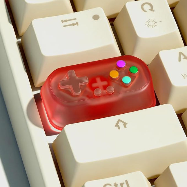 Artisan Keycap, Custom Game Controller Shaped Keys Cap for MX Mechanical Keyboard, Shine Through Resin Handmade Replacement for Capslock Key - Red