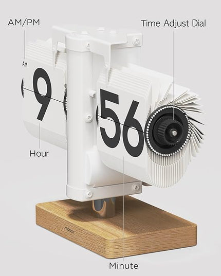 mooas Classic Modern Wood Mini Flip Desk Clock (Black), Retro Vintage Analog Design Auto Flip Clock Table Clock Large Number Battery Powered, Ideal for Home Office School Hotel Café