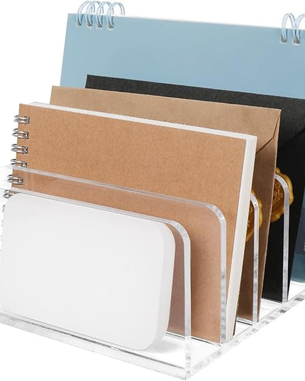 Acrylic Mail Organizer File Holder for Desk, 5 Compartments Clear Desk Organizer Desktop Vertical Letter Sorter for Envelopes, Bill, Document, Notebook,Countertop Folder for Office, Home & School,1 PC