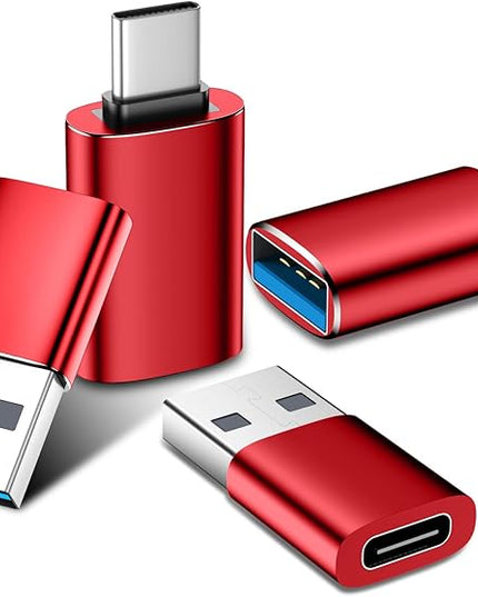 Temdan USB to USB C Adapter,Car Charger OTG Converter Compatible with MacBook Pro Air 2024,Samsung Notebook and More Type C,for iPhone 17 16 15 Air Plus Pro Max,OTG Adapters - Red