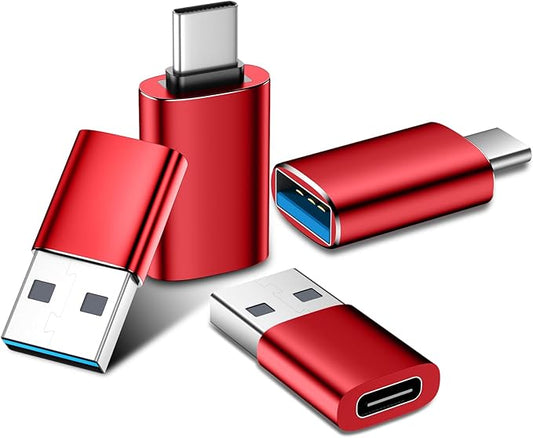 Temdan USB to USB C Adapter,Car Charger OTG Converter Compatible with MacBook Pro Air 2024,Samsung Notebook and More Type C,for iPhone 17 16 15 Air Plus Pro Max,OTG Adapters - Red