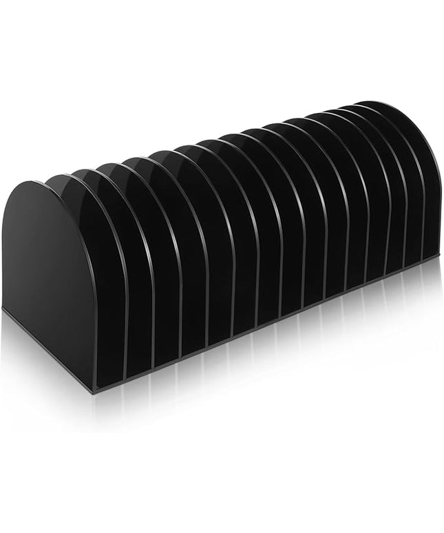 Ctosree Acrylic File Organizer for Desk Vertical 15 Compartments File Sorter Mail Organizer Desktop Countertop Folder Stand Racks for Office Home School Desk(Arch,Black)