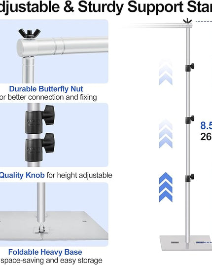EMART Backdrop Stand, 8.5x10ft Width Adjustable Photography Background Support Poles with Heavy Duty Flat Base, Photo Metal Steel Pipe and Drape Frame Kit for Parties Birthday Wedding - Silver