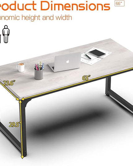NSdirect 63" Large Computer Desk,Modern Simple Style PC Table Office Desk Wide Workstation for Study Writing,Gaming and Home Office,Extra 1" Thicker Wooden Tabletop and Black Metal Frame,White+Black