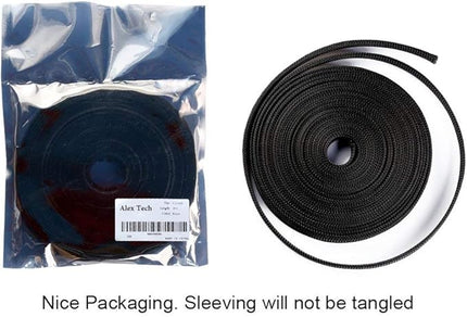 25ft - 3/8 inch PET Expandable Braided Sleeving – Black – Alex Tech Braided Cable Sleeve