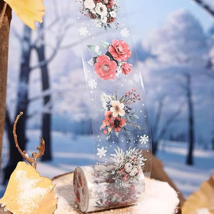 6 Rolls Colorful Winter Floral Washi Tape Set Snowflake Landscape Flower Washi Tapes Transparent PET Tape Stickers for Journaling Junk Journal Supplies Crafts Decorative Tapes Scrap Booking Supples