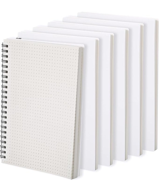 6 Pcs Spiral Notebooks Graph Paper & Bullet Dotted Paper A5 Journal Notepads, 5.7" x 8.3", 160 Pages, 80 Gsm Thick Paper, Plastic Cover Hardcover Waterproof(Dotted Paper)