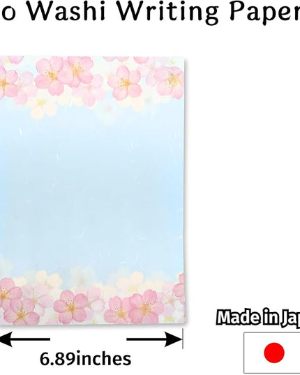 Japanese Cherry Blossom Stationery Paper and Envelopes Set, Made in Japan,15 Sheets, 8 Envelopes (Blue Sky), Elegant Washi Paper for Writing, Crafts,Gift