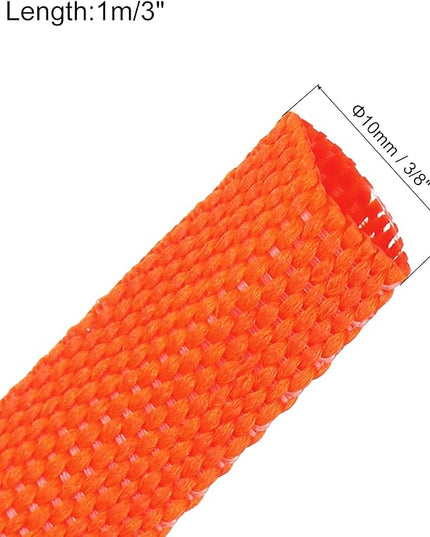 MECCANIXITY Braided Cable Sleeves Heat Shrinkable Fabric Sleeving, 3/8" 3ft Orange 2:1 Ratio Heat Shrinkable Cord Protector for Harness Cable, Network Cable Protection, Cable Management