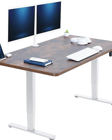 VIVO Electric 55 x 28 in Dual Motor Sit Stand Desk, Memory Height Adjustment, 2B Series, Rustic Vintage Brown Top White Frame, DESK-KIT-2W55N