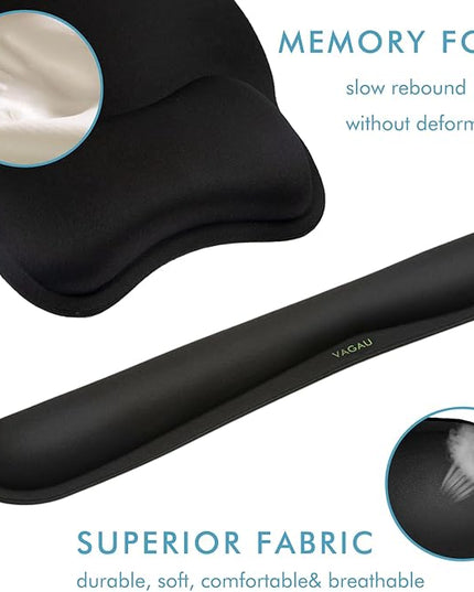 VAGAU Premium Keyboard Wrist Rest and Mouse Pad Wrist Support, Ergonomic Memory Foam Set for Office, Laptop, Mac, Computer and Gaming, Comfortable Typing &Wrist Pain Relief
