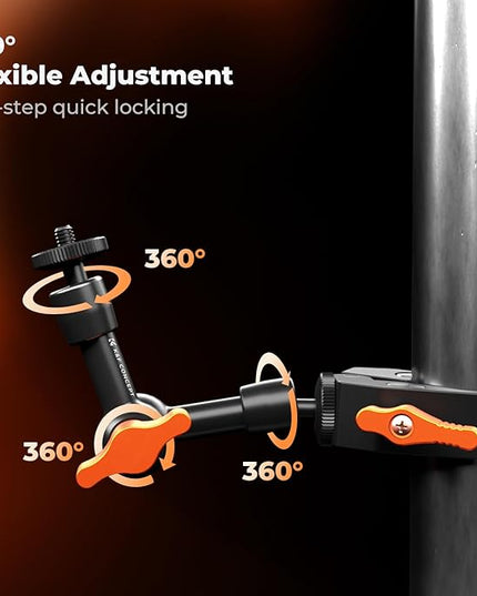 K&F CONCEPT 6" Magic Arm Clamp Kit with 1/4" & 3/8" Thread Screw, 360°Ballhead Articulating Friction Arm with Camera Clamp Mount for Monitor, LED Light, Webcam, Action Camera
