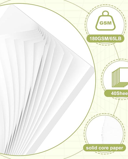 40 Sheets Cardstock 8.5x11, 65lb White Card Stock, Construction Paper, 180gsm Thick Printer Paper for Printing, Painting, Card Making, Kids School Supplies,Party Decorations