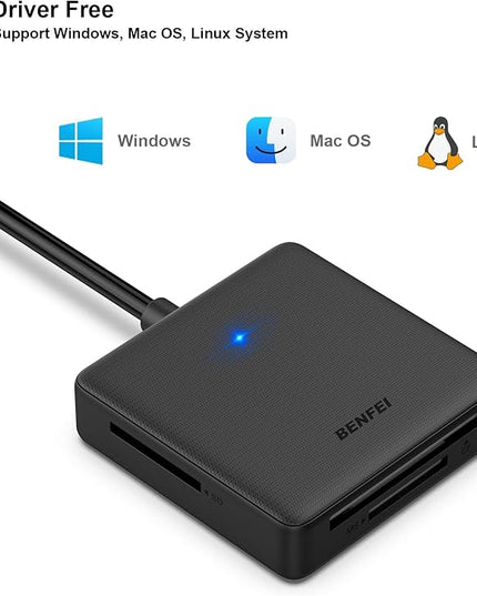 Memory Card Reader, BENFEI 4in1 USB 3.0 and USB-C to SD Micro SD MS CF Card Reader Adapter, 4 Cards Simultaneously Read and Write, Compatible with iPhone 15 Series, MacBook Pro/Air 2023, and More