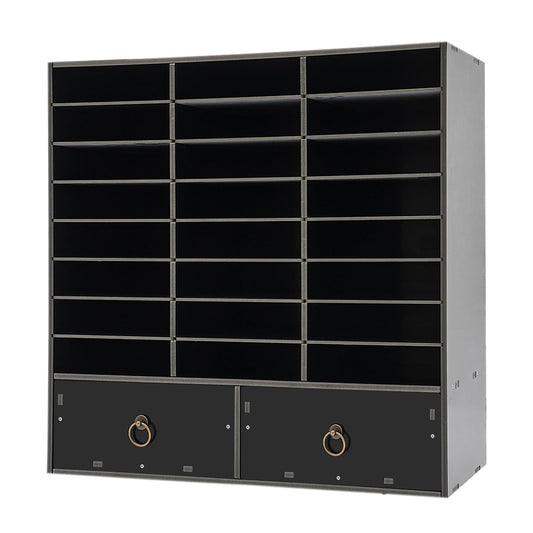 MhdunueSK Literature Organizer,Desktop File Sorter Mail Center,Paper Storage Cabinet with 24 Slots Compartments,Suitable for Home School Office (Black 24 Compartment with 2 Drawers)