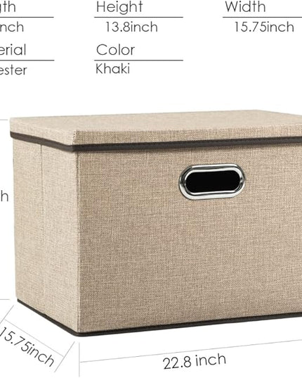 PRANDOM Extra Large Collapsible Storage Bins with Lids [3-Pack] Linen Fabric Foldable Storage Baskets Boxes Organizer Containers Cube with Cover for Bedroom Closet Office Nursery (22.8x15.75x13.8)