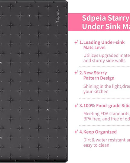 Sdpeia Under Sink Mat 31"×22" Waterproof Silicone Cabinet Liner & Sink Protector for Kitchen & Bathroom, Multi-Purpose Organizers Tray for Pets, Laundry, Cat Litter Mat, Black