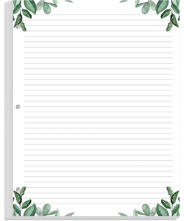 A4 Lined Refill Paper, 3-Hole Punched Ruled Filler Paper, 100Sheets / 200Pages Loose-Leaf Line Paper, 100gsm White Paper, 8.5'' x 11'', Leaf