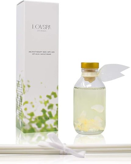 LOVSPA Reed Diffuser Set, Jasmine Vanilla Scented Oil Diffuser with Sticks, Home Fragrance Accessories for Bathroom Shelf Decor, Aroma Diffusers for Home or Office Desk, USA Made