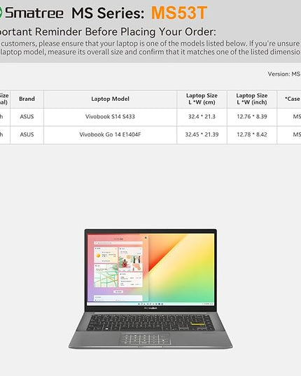 Smatree MS53T Hard EVA Protective Sleeve Case with Stand Compatible for 14 inch ASUS Vivobook Go 14 E1404F, for 14 inch ASUS Vivobook S14 S433