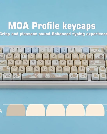 Sunzit MOA Keycaps,132 Keys Milk Tea Bear Custom PBT Keycaps, Dye-Sublimation Key caps Keyboard Keycap Set for MX Switches Mechanical Keyboard