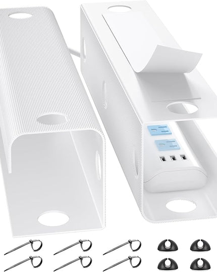 YECAYE Large Under Desk Cable Management,Easy Install Cable Management Under Desk with 4 Cord Holders & 6 Ties,Child & Pet-Safe Cord Hider,Wire Organizer,Wire Cover Tray,White