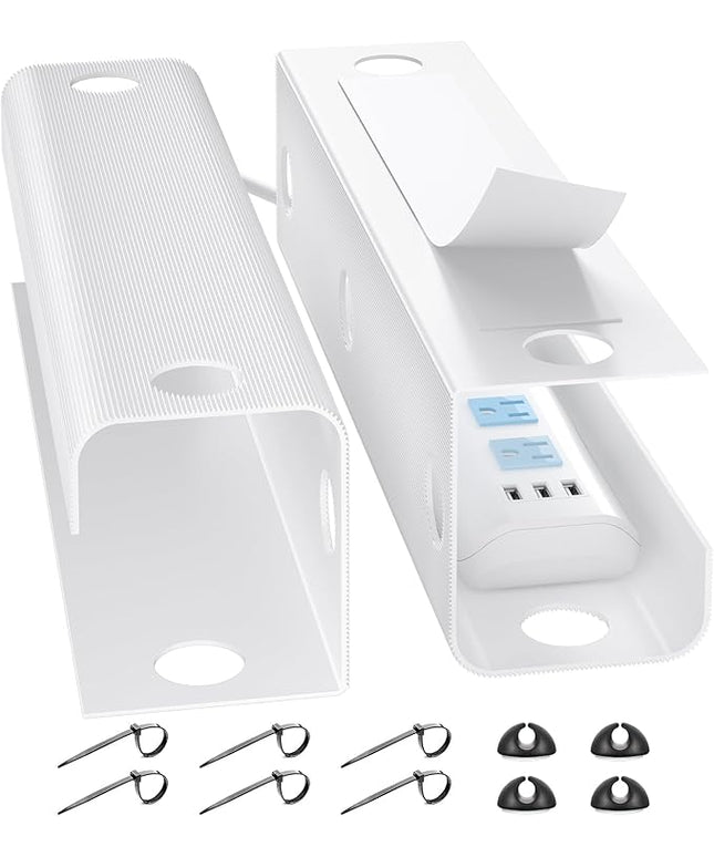 YECAYE Large Under Desk Cable Management,Easy Install Cable Management Under Desk with 4 Cord Holders & 6 Ties,Child & Pet-Safe Cord Hider,Wire Organizer,Wire Cover Tray,White