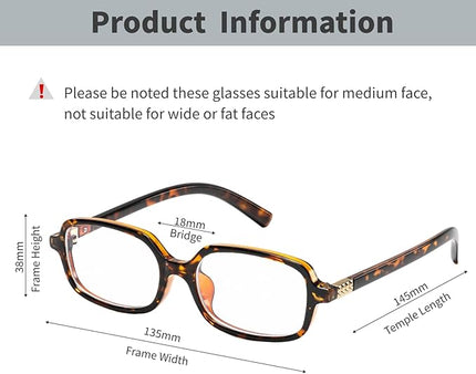 hnbliv Retro Rectangle Blue Light Blocking Glasses for Women 90s Fake Eyeglasses Y2K Fashion Computer Glasses Tortoise Frame