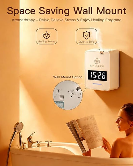 Namste Waterless Diffuser - HVAC System Essential Oil Diffuser with Clock - Whole House & Hotel Coverage 3000 Sq. Ft, 300ML Scent Machine Smart Oil Level Monitoring, Bluetooth Control, Cold Air Tech