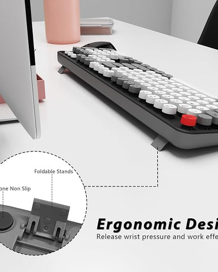 Wireless Keyboard Mouse Combo, Colorful Mouse and Keyboard Combo, 104 Keys Cute Wireless Keyboard with Number Pad for Windows, Computer, PC, Notebook, Laptop (Grey)